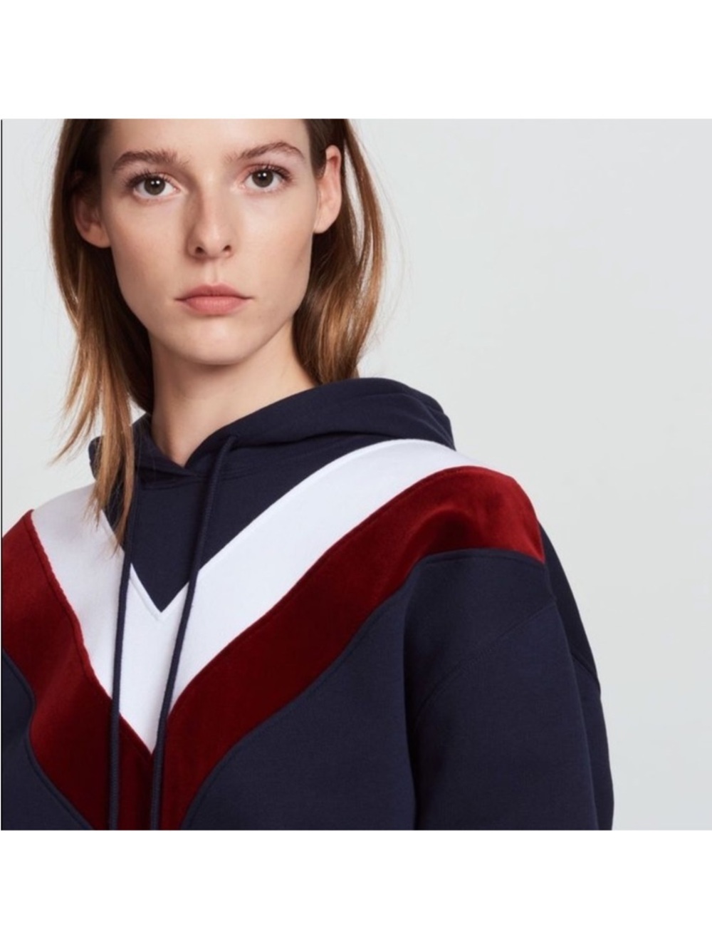 Sandro Paris Chevron Velour Hoodie Sz S